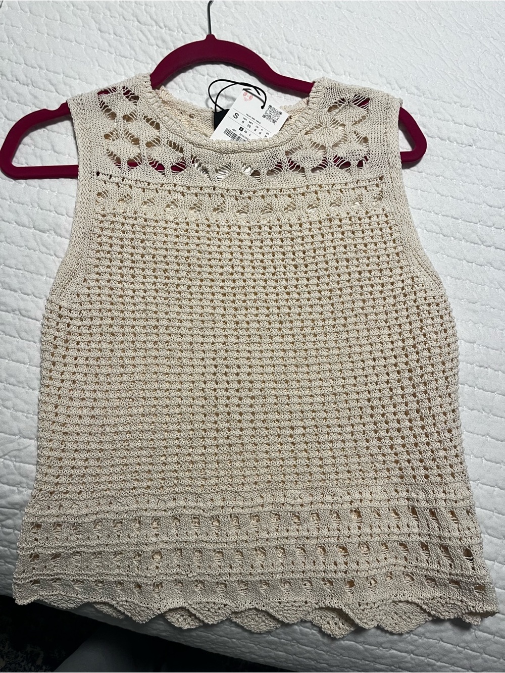 Zara Cream Crochet Knit Sleeveless Tank Top